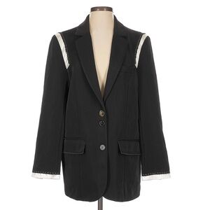 Unique Oversized Deconstructed Black & White Blazer with Fraying & Stitching